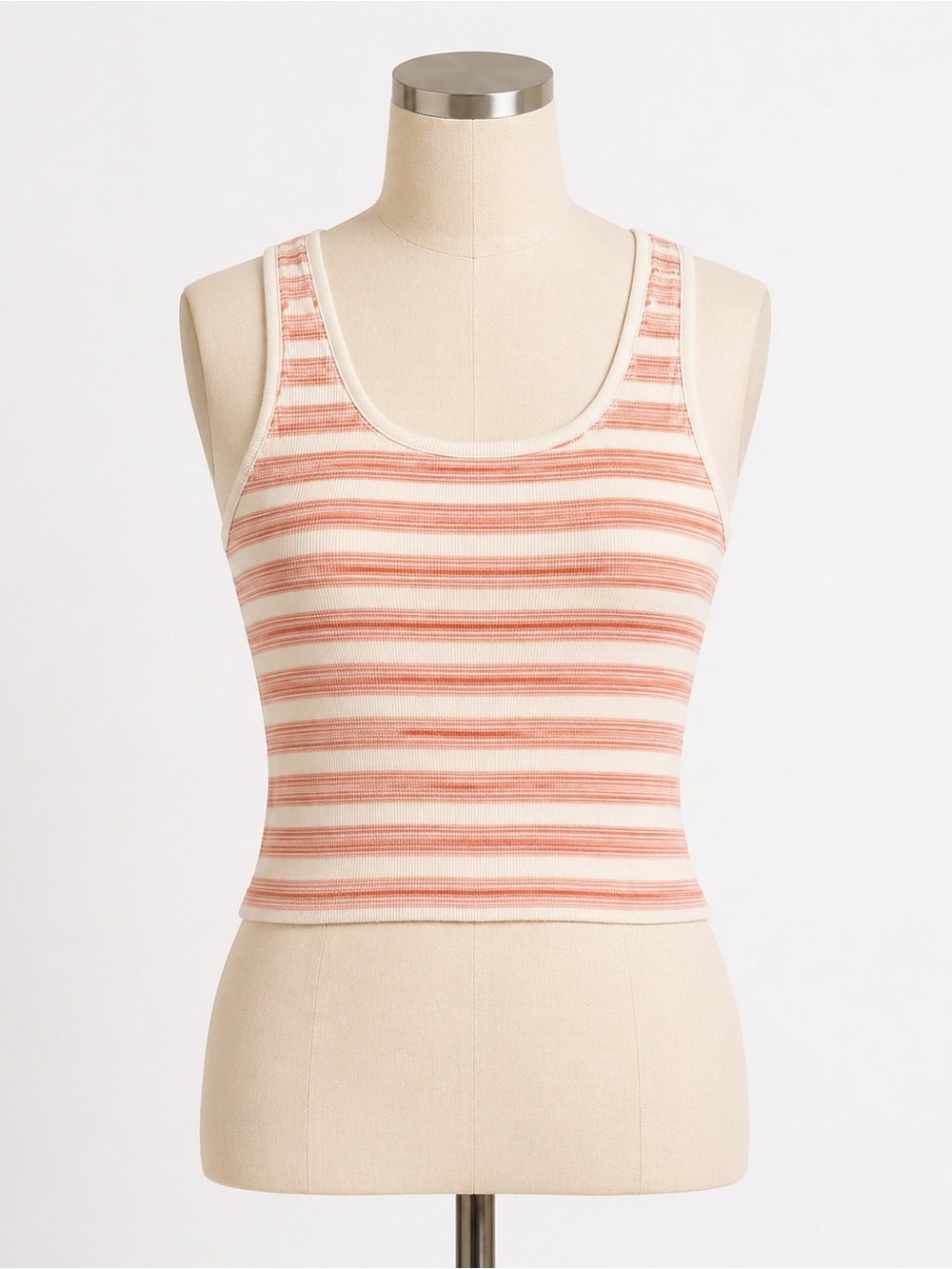 American Eagle Outfitters Coral and White Striped Ribbed Tank - Picture 4 of 6